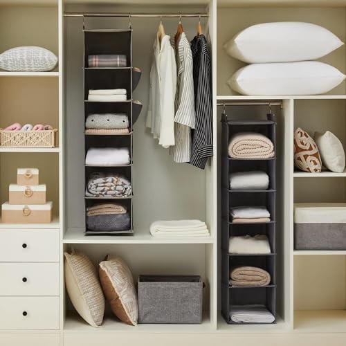 6-Shelf Hanging Closet Organizer, Grey Storage Shelves for Clothes & Accessories