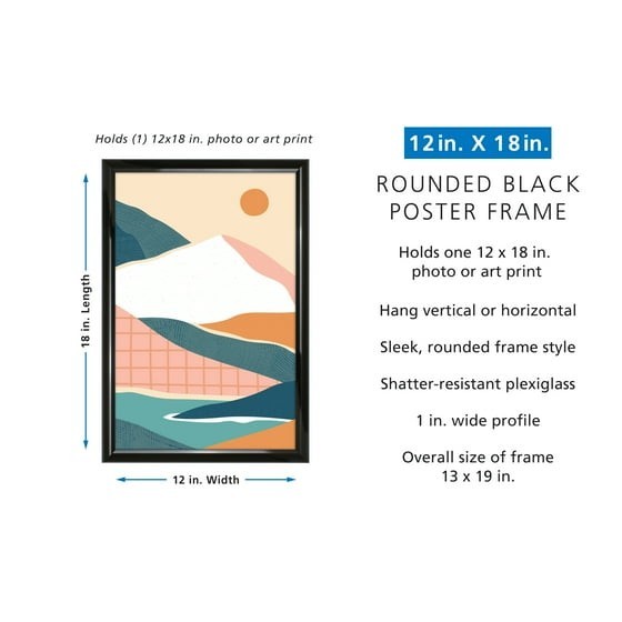 12" x 18" Rounded Photo Poster and Picture Frame Home Office Wall Decor, Black