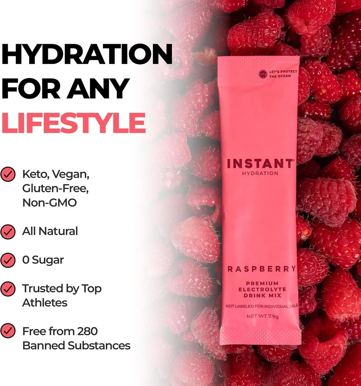 Instant Hydration Electrolytes Powder Packets - Raspberry Electrolyte Drink Mix