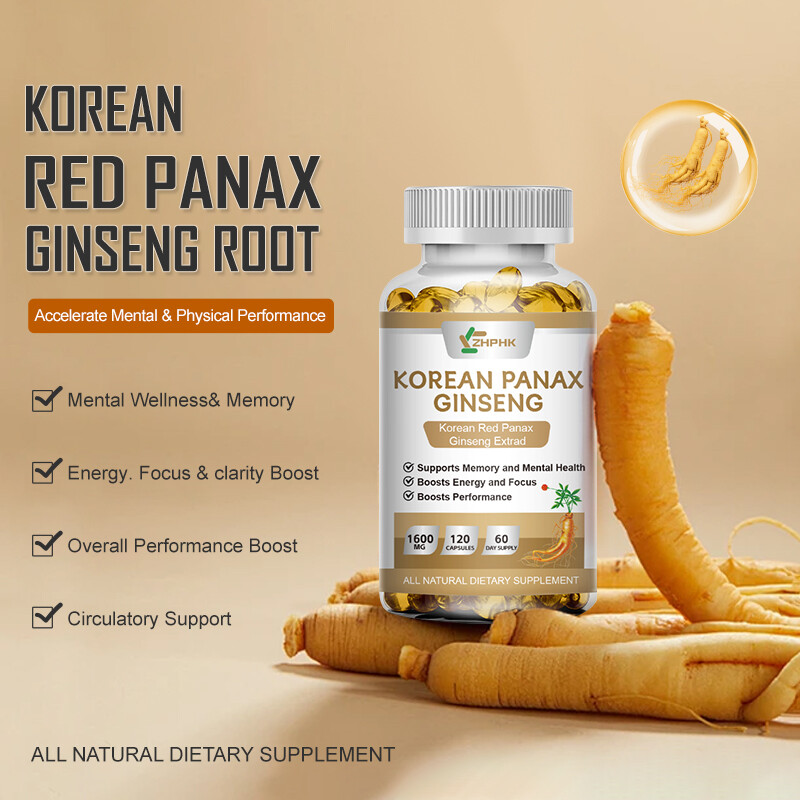 Korean Red Panax Ginseng 120 Capsules - 1600mg Extra Strength NON-GMO No Fillers