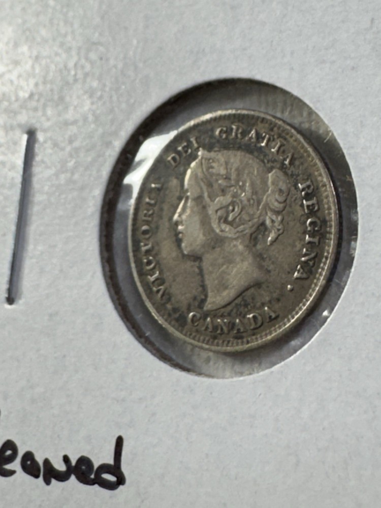 1888 Canada 5 Cents Small Silver Coin Cleaned