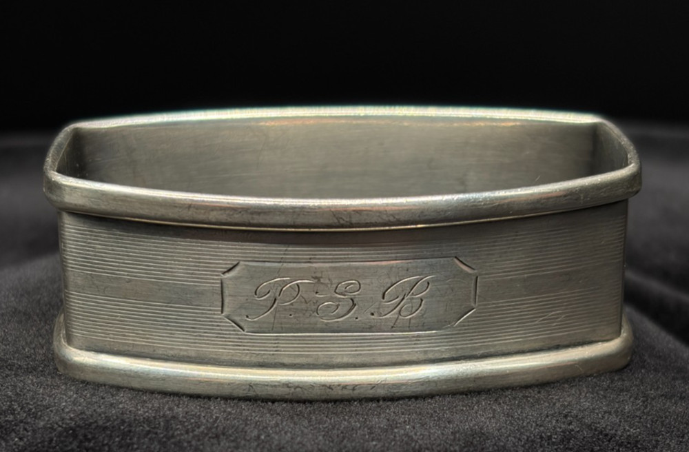 Webster Co Sterling Silver Napkin Ring | Engine Turned Linear | 20g Monogram PSB