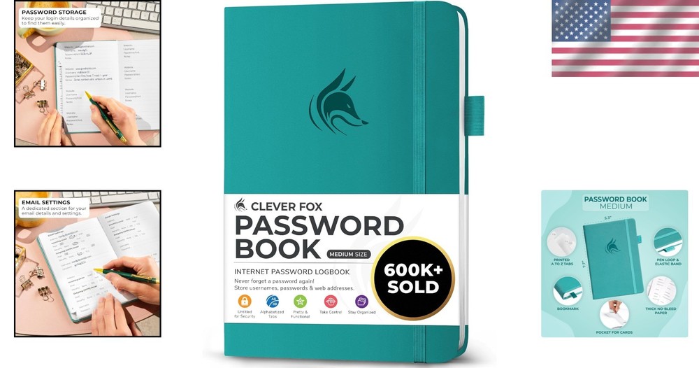 Medium Password Organizer with Elastic Closure & Pen Holder | Secure Management