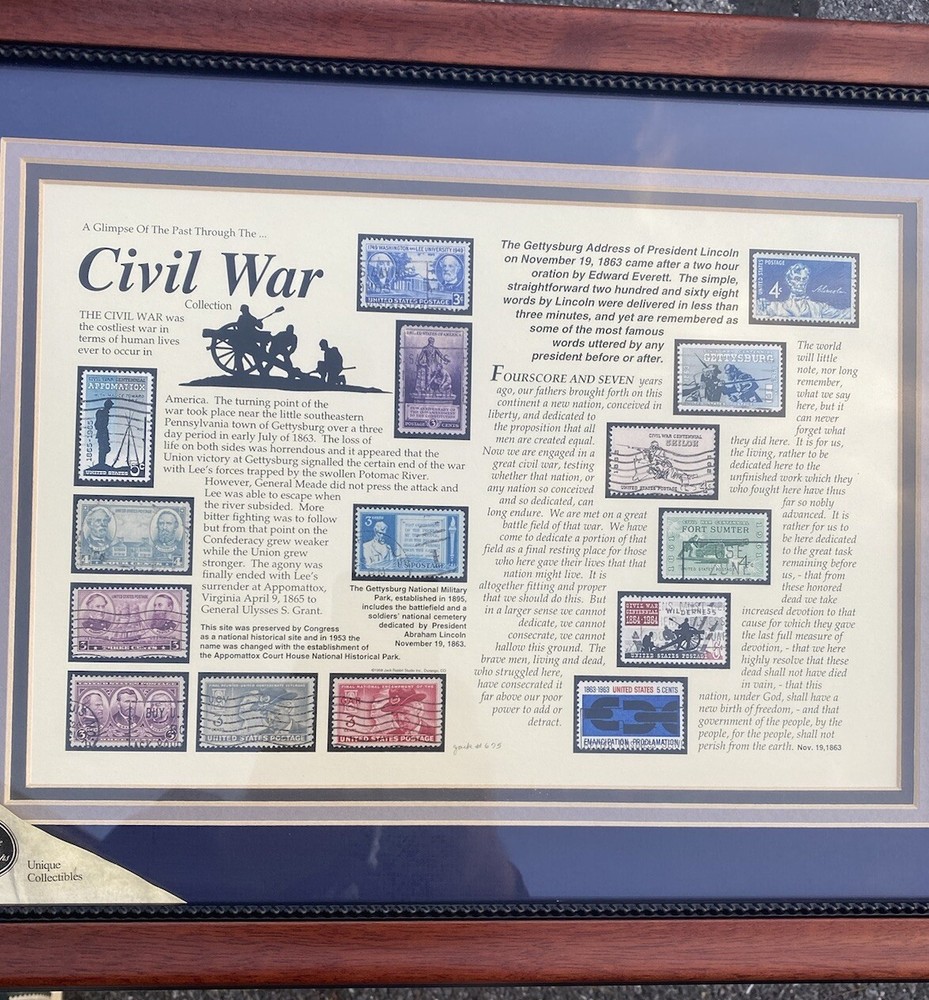 15 Civil War Stamps - Large - Framed - Limited Edition Set
