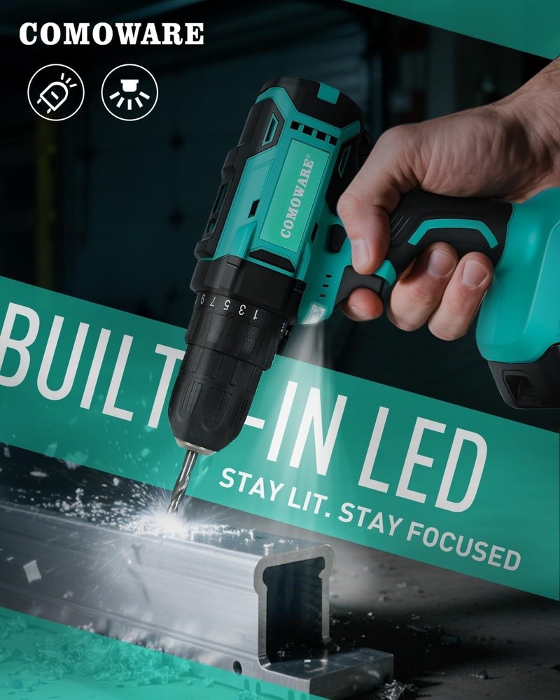 Powerful 20V Cordless Drill with Keyless Chuck & LED Light for Precision Work