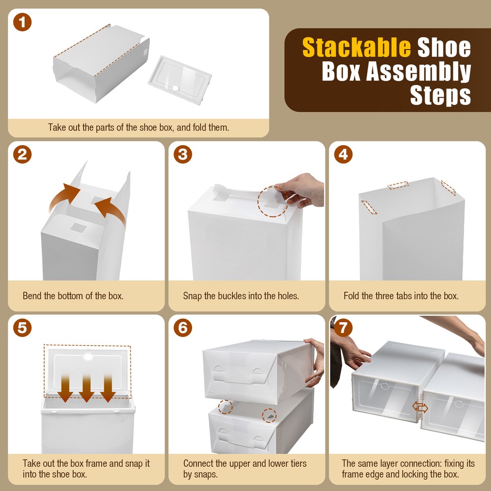 24* Stackable Shoe Storage Box Durable Plastic Sneaker Display Case Organizer