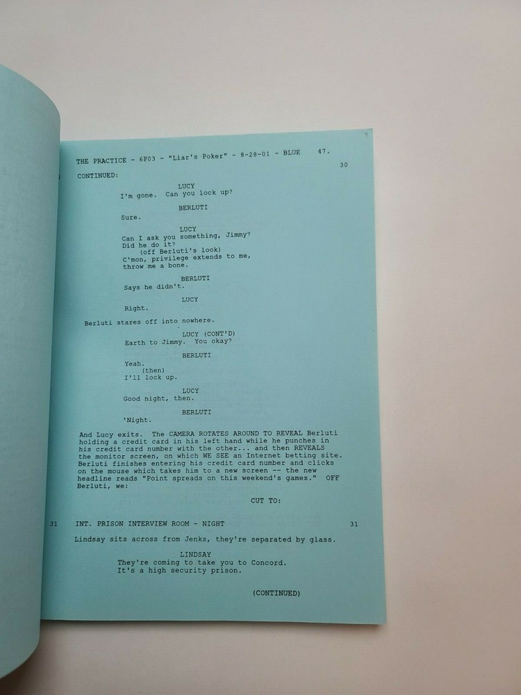 THE PRACTICE / Lukas Reiter, 2001 TV Script, Dylan McDermott "Liar's Poker"
