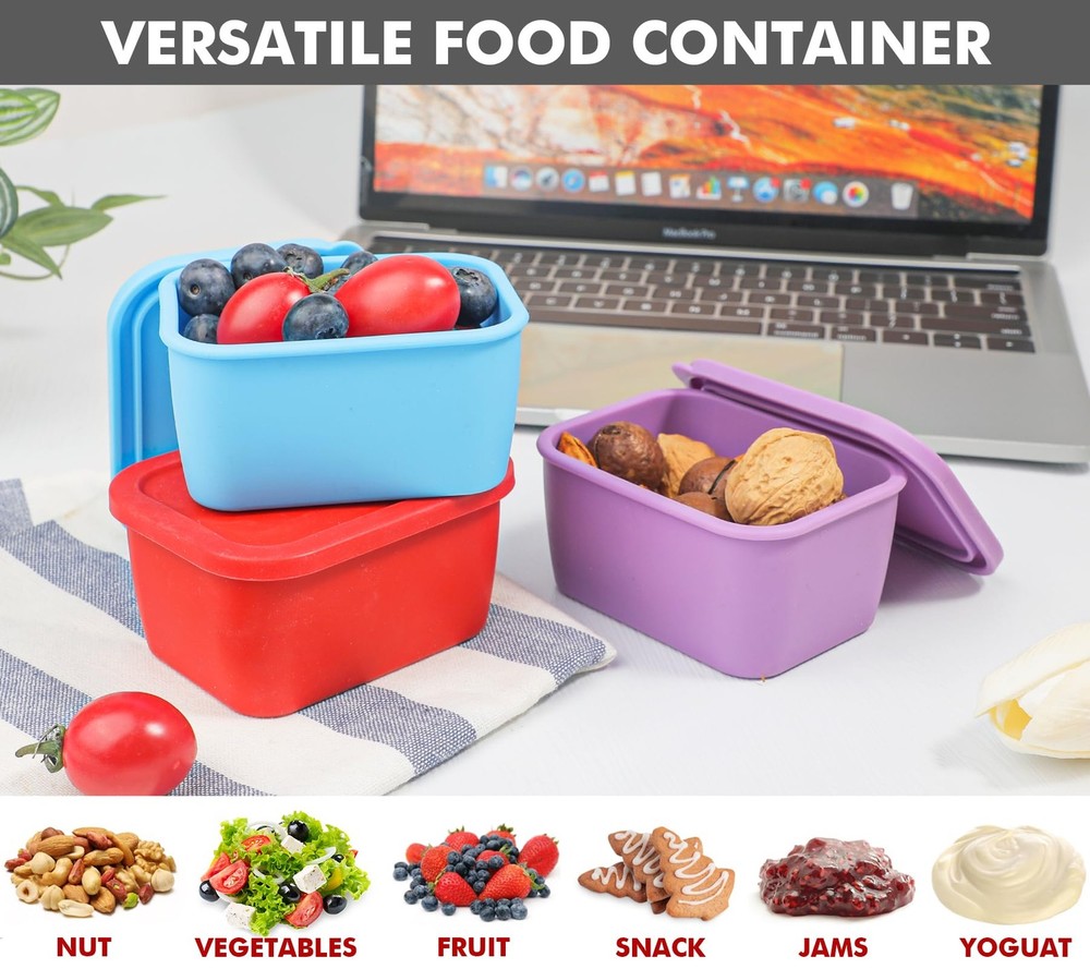 KOLUTI 3 Pack Silicone Small Snack Container, 6 OZ Stackable Puree Sauce...