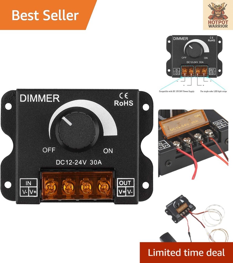 Compact LED Strip Dimmer - 12V-24V Controller with Adjustable Brightness Knob