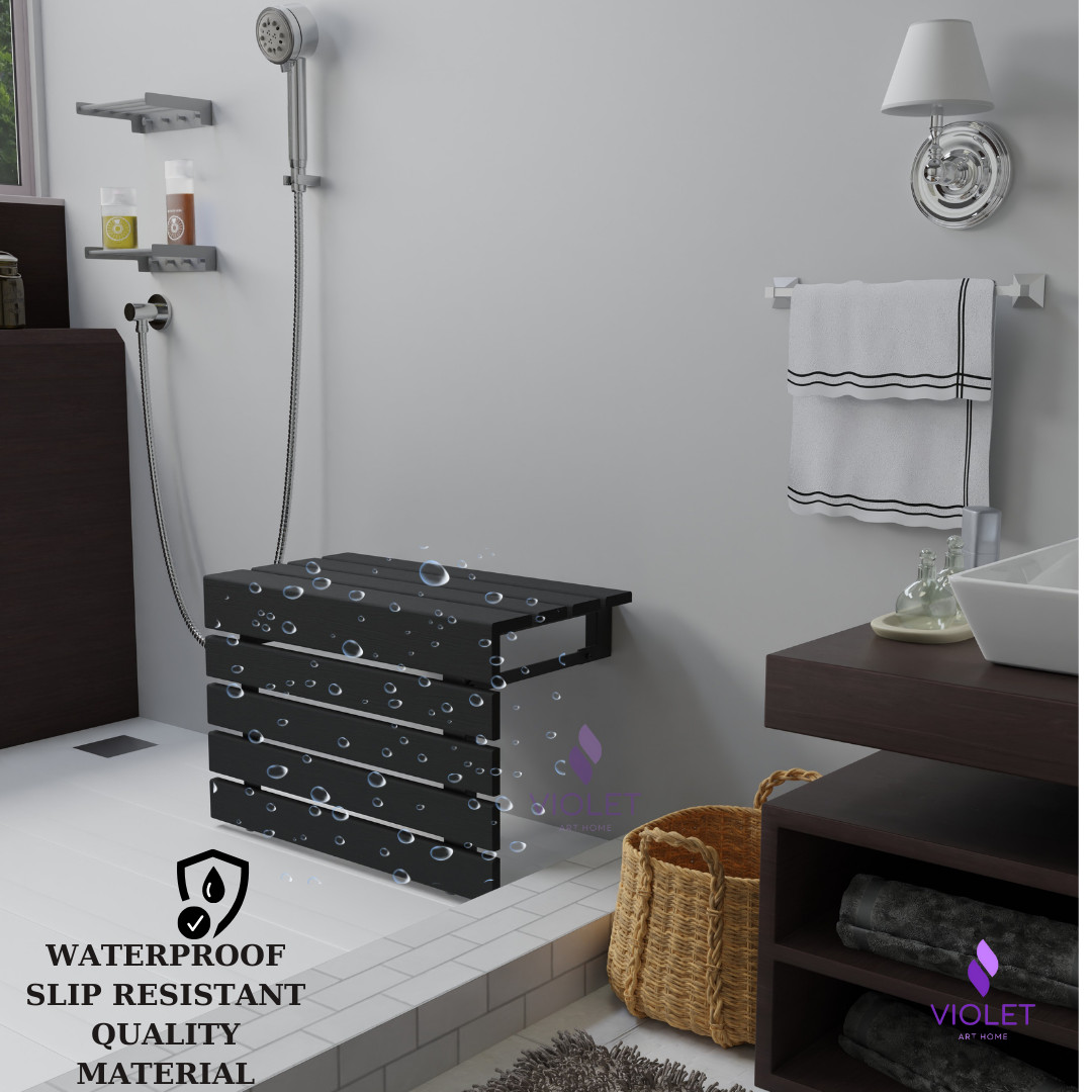 Handmade Teak Wood Folding Wall Mounted Shower Seat, XL