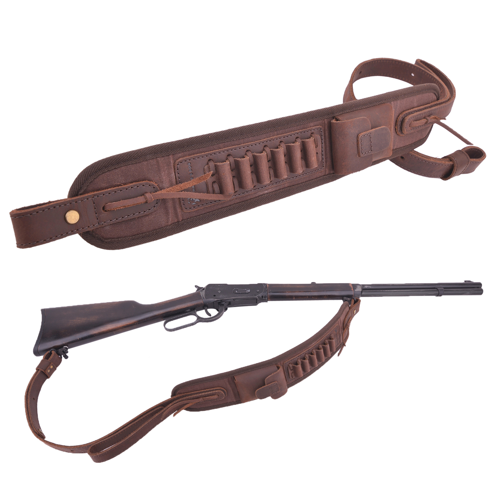 WAYNE'S DOG Durable Leather Rifle Sling Shotgun Strap for .22MAG.30/30.308 12GA