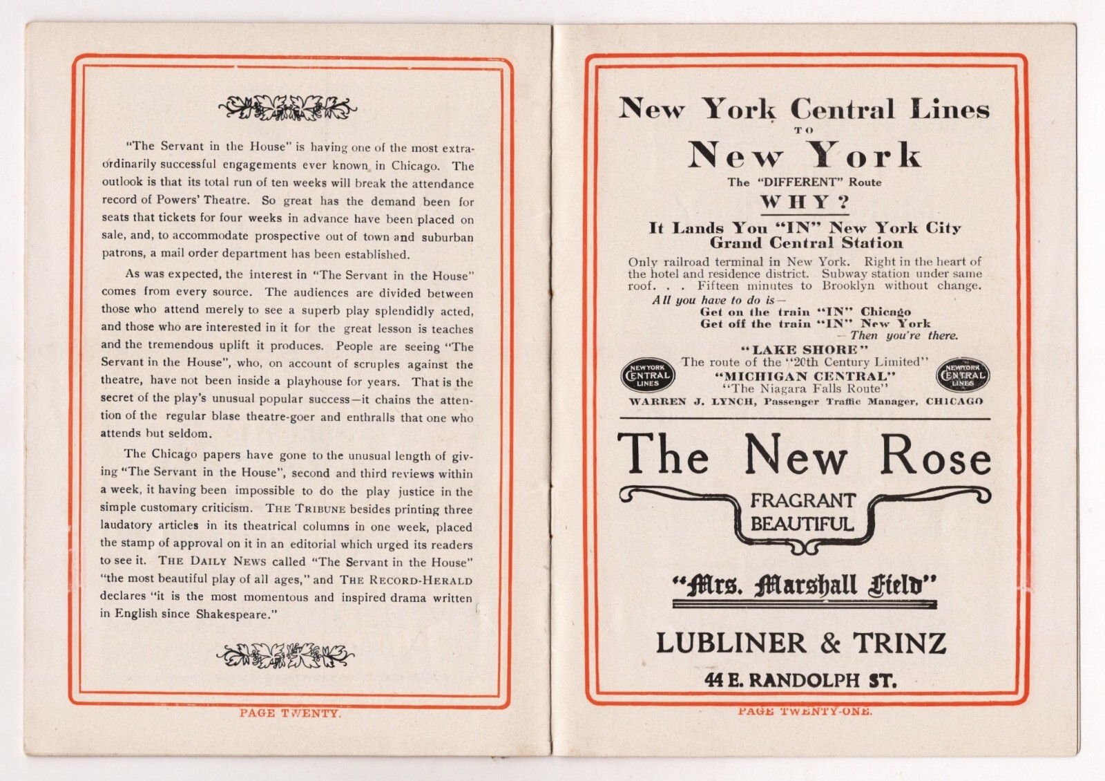 Tyrone Power Sr. "THE SERVANT IN THE HOUSE" Walter Hampden 1908 Chicago Program