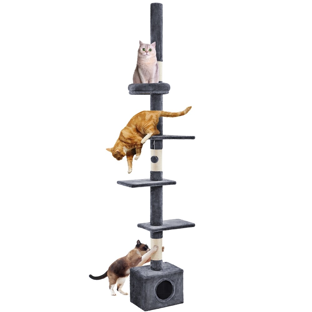 7.4-8.7FT Cat Tree Tower Height Adjustable w/ Condo & Perches & Scratching Posts