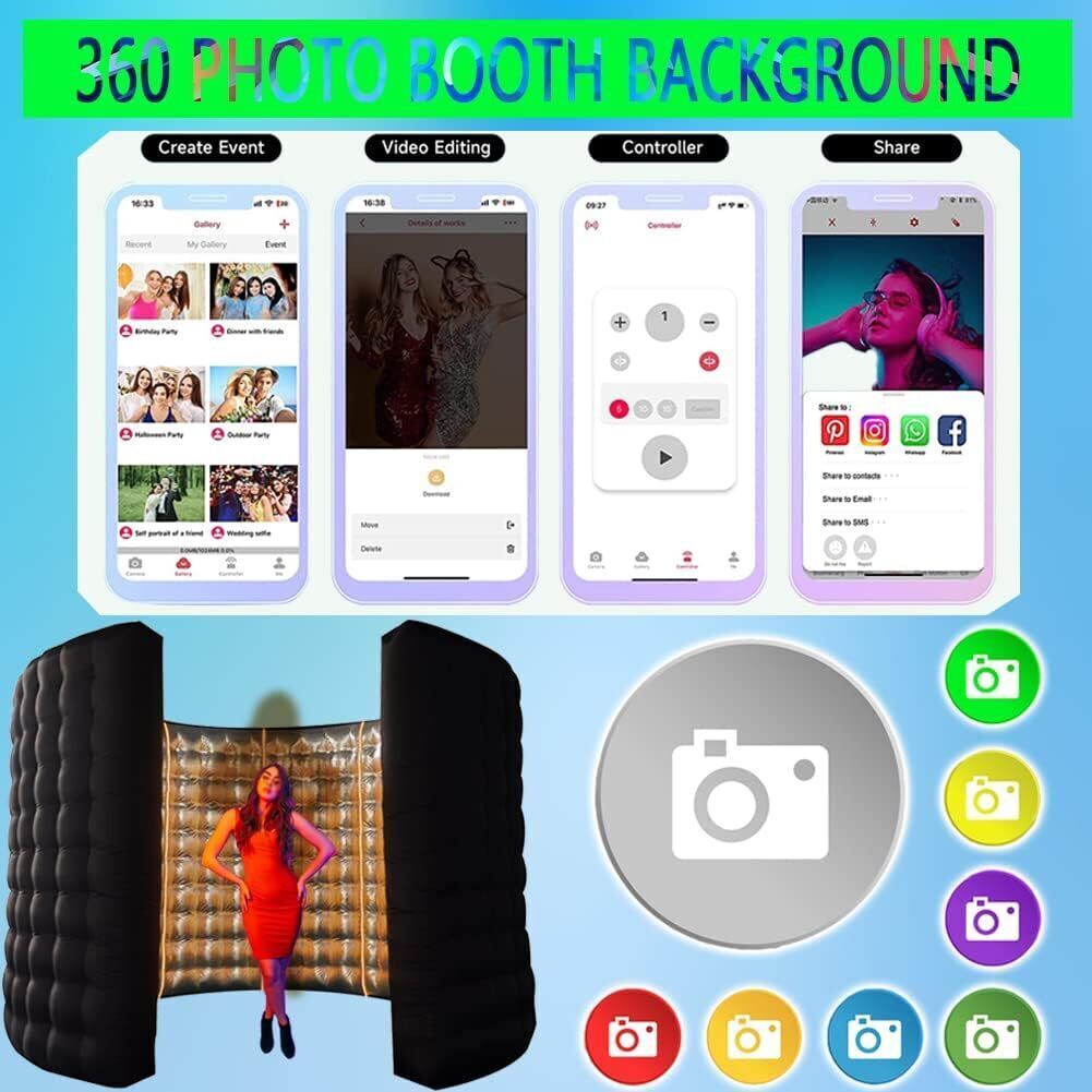 10FT Inflatable 360 Photo Booth Enclosure Portable LED Backdrop Wall For Party