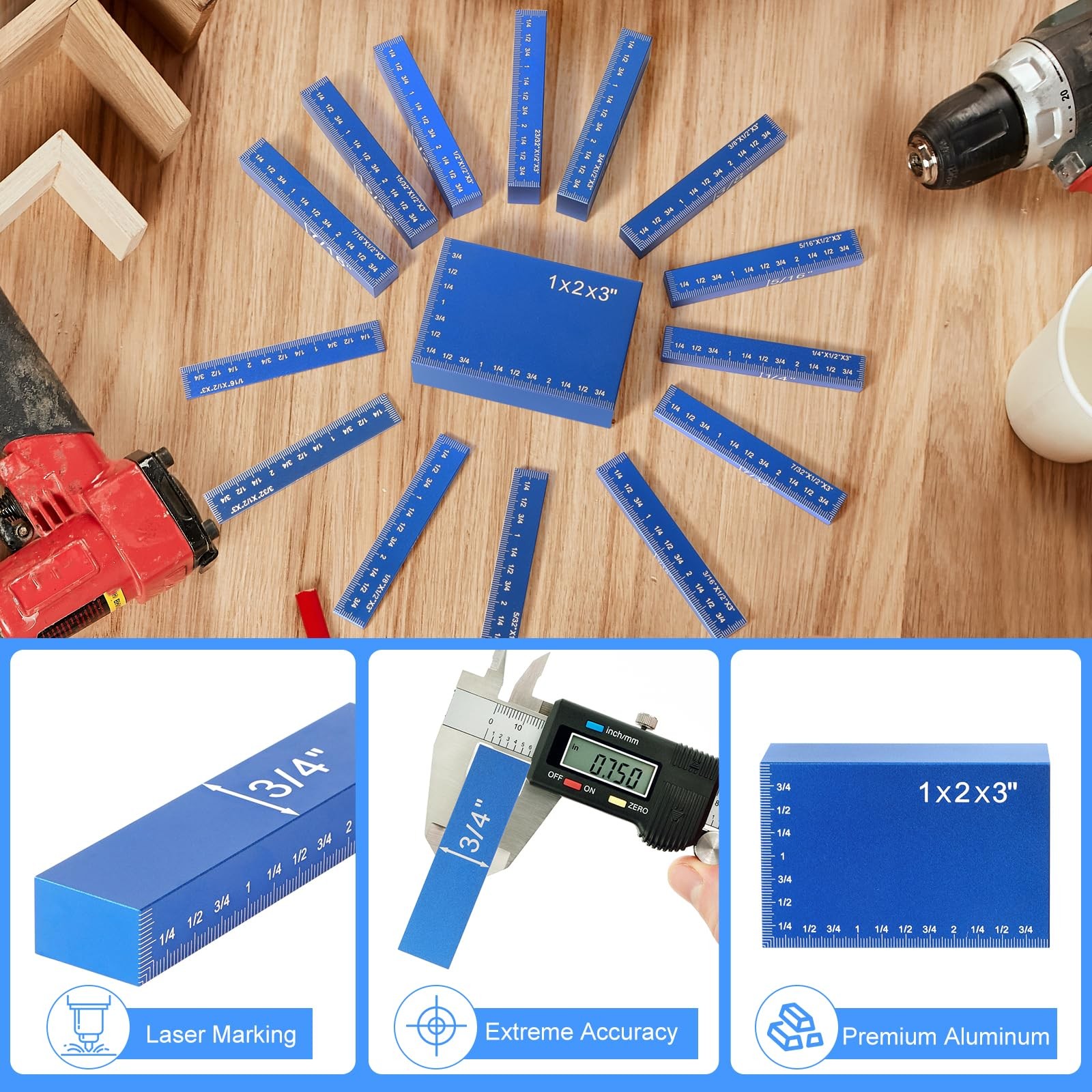 Setup Blocks-15 Pcs Aluminum Precision Height Gauge Set for Router and Table ...
