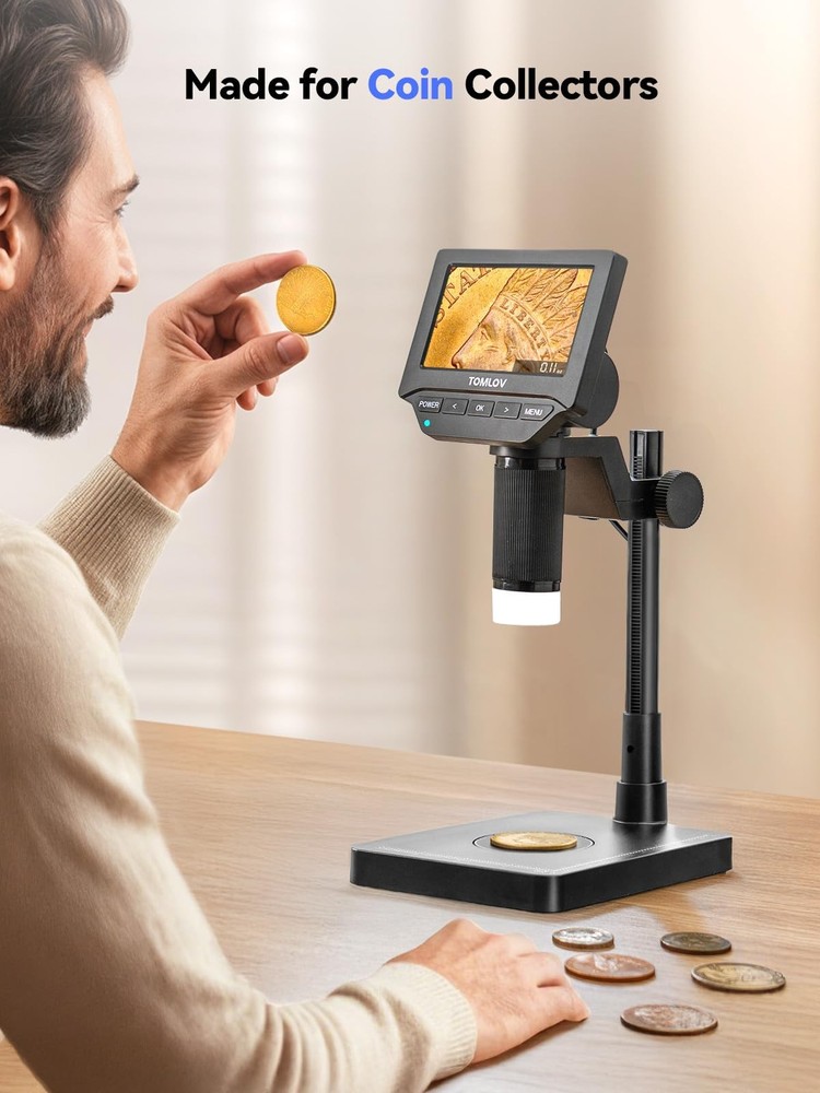 DM4W Microscope with Weighing Scale: 4.3" Digital Coin Microscope with Screen...