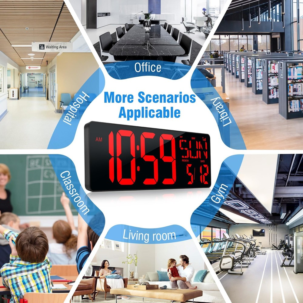 TXL 17.2'' Bluetooth Large LED Digital Wall Clock, Large Display Date and Tem...