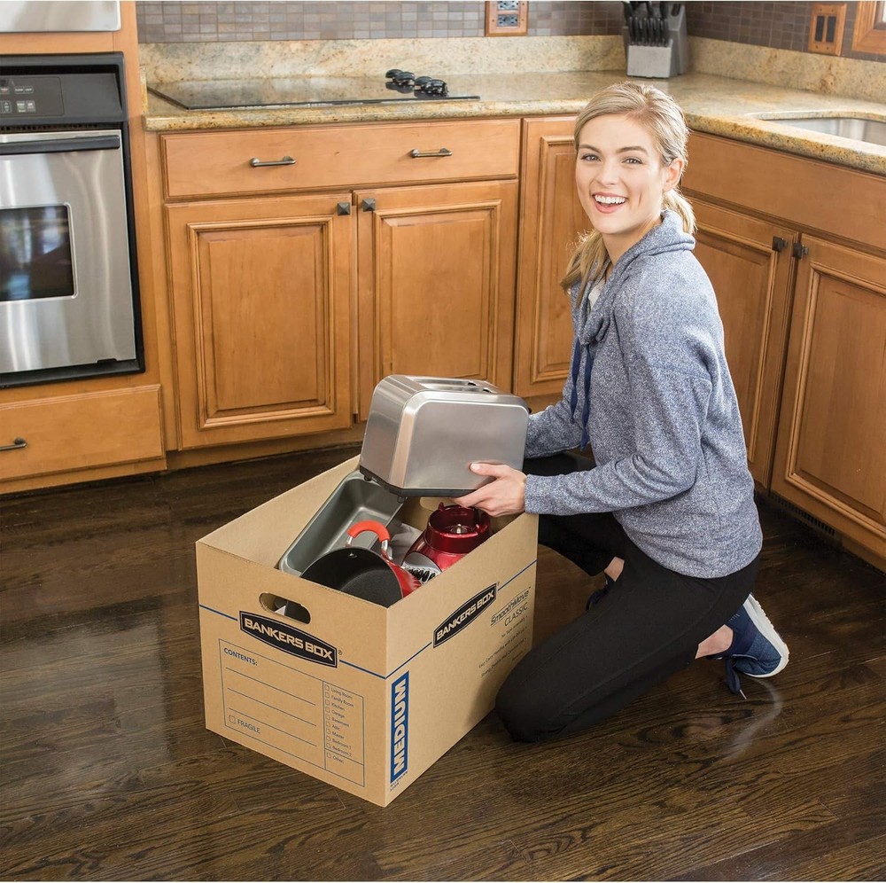 Medium Classic Moving Boxes, 20-Pack Tape-Free Assembly, Lidded Boxes