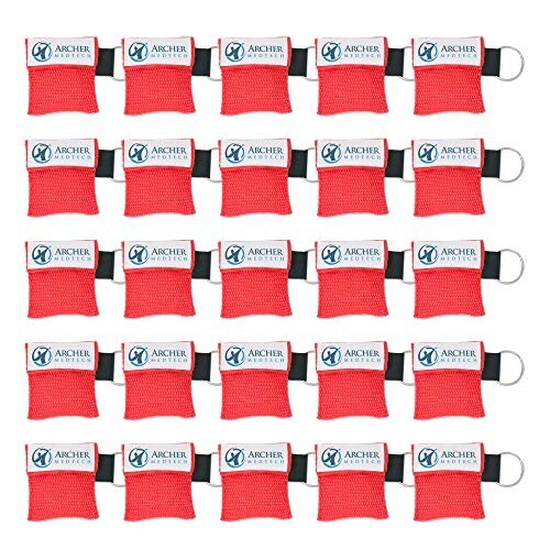25 pack - Key Ring CPR Mask - Emergency Face Shield with One-way valve