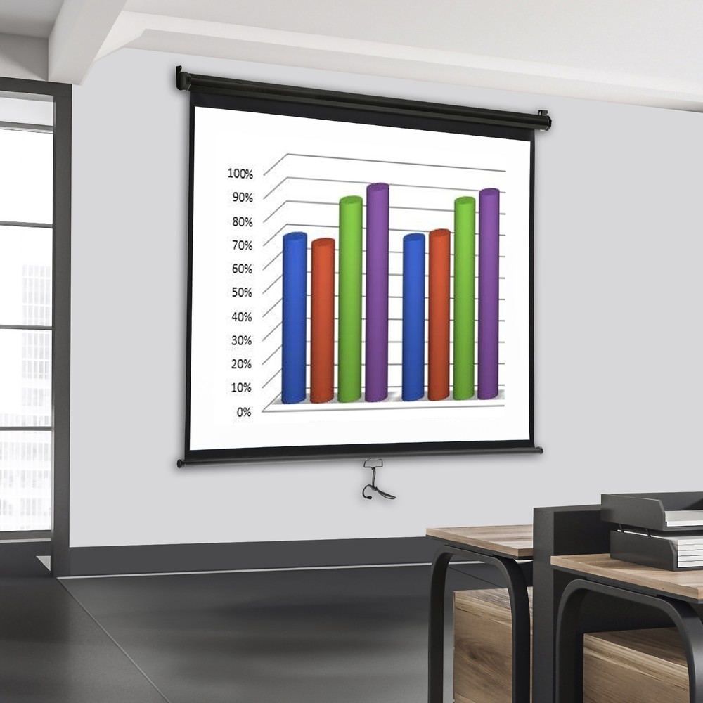 72" Roll Down Pull Down Projection Projector Screen 4:3 HD Movie Theater Black