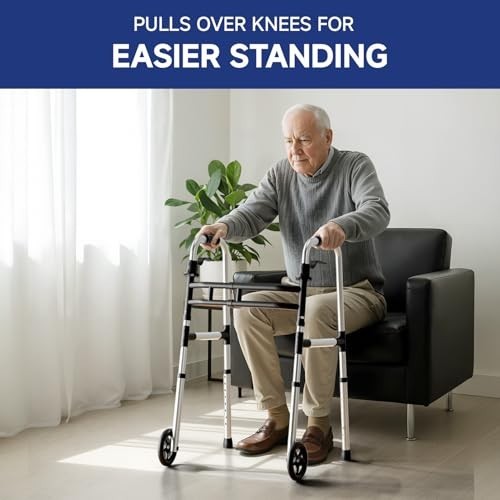 Foldable Aluminum Walker for Seniors - Lightweight, Adjustable Height & Width, 3