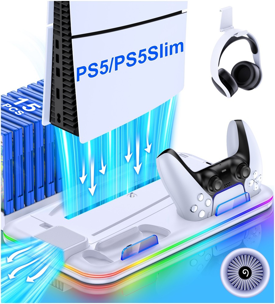 PS5 Stand Cooling Station for PS5/PS5 Slim Console With PS5 Controller Charger