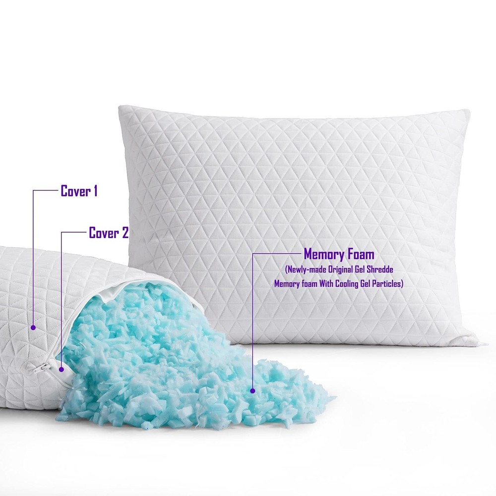 Memory Foam Pillows King Size, Adjustable Cooling, 2 Pack, White