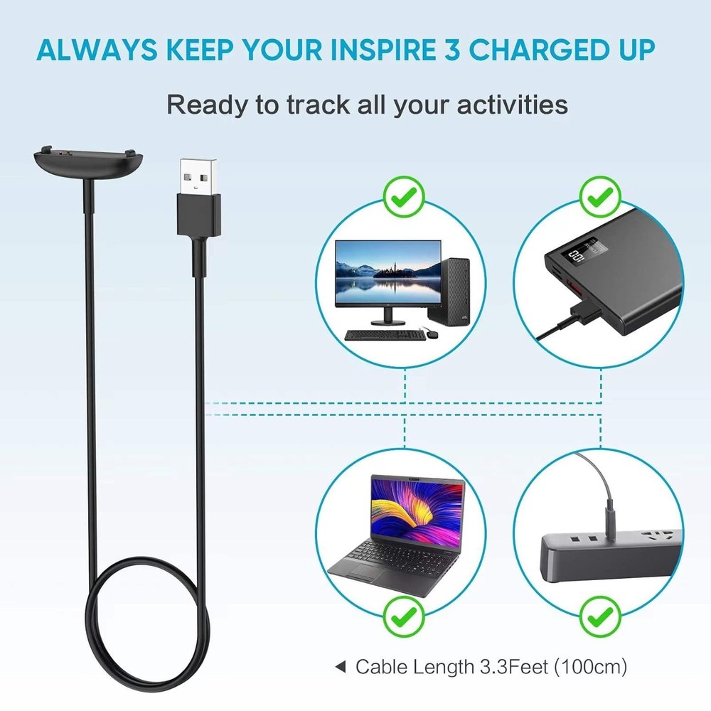 Fitbit Inspire 3 Charger Cable 2 Pack 3.3Ft