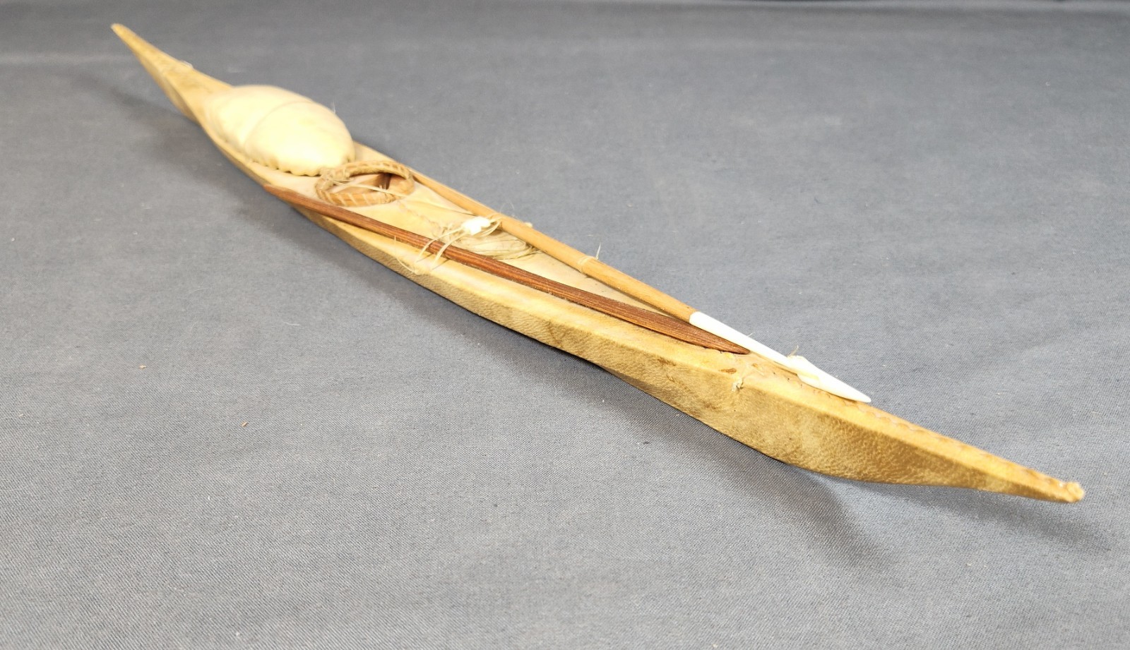 Antique Inuit Kayak Model c. 1900-1920 Authentic Detailed Handcrafted Piece 20"