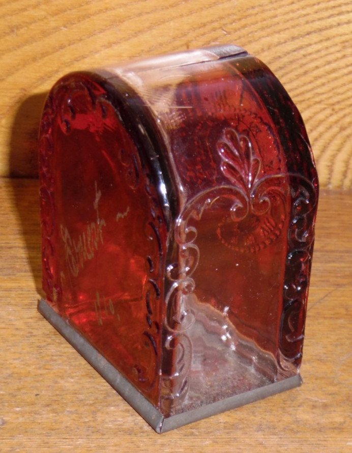 Antique Flash Ruby Clock Candy Container - Ernest 1910 - 3 1/8"