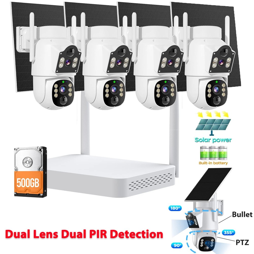 Solar Wireless Security Camera System 2K Outdoor Battery Power Home Surveillance