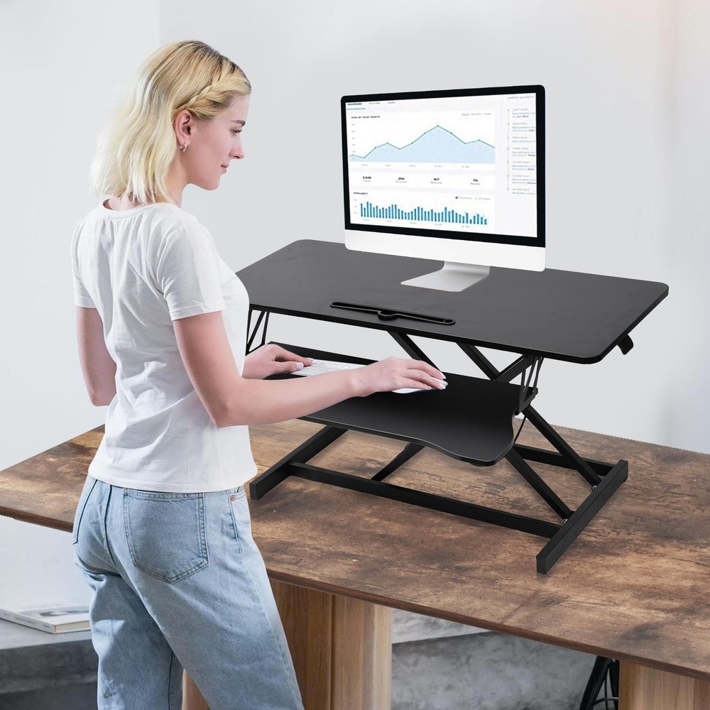 37" Sit-Stand Desk Riser Adjustable Converter Rustic
