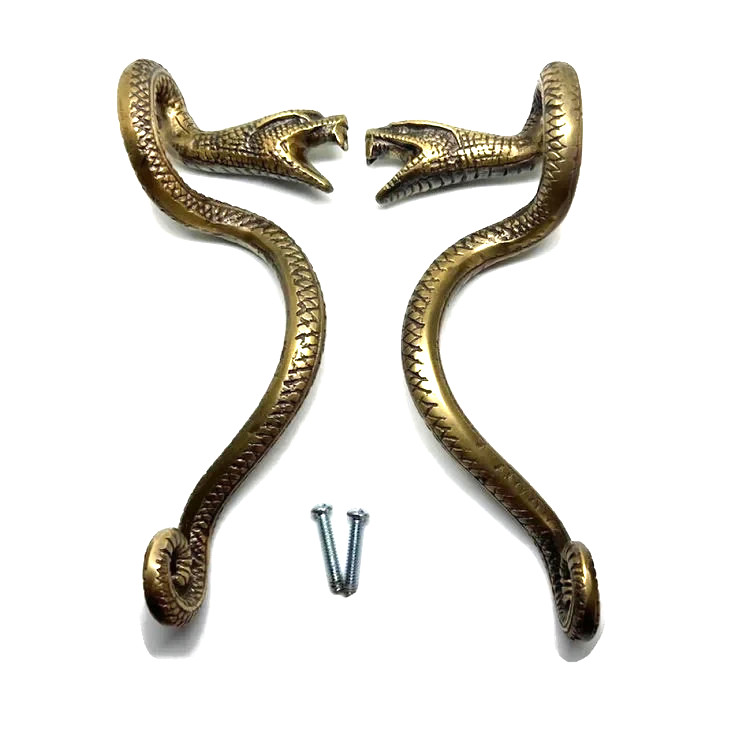 2 Heavy Curly Snake Solid Brass Door Handles 7" (18cm) Handmade Antique Pull Set