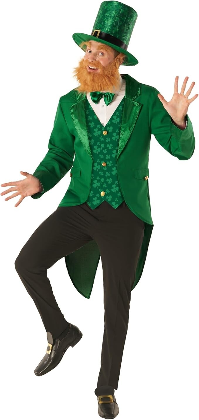 Men`s Leprechaun Costume + Hat Adult St Patrick`s Day Irish Outfit Suit M - 2XL