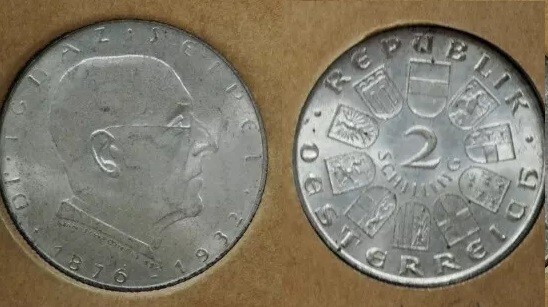 1932 Austria  Large silver 2 shillings Seipel, Nice