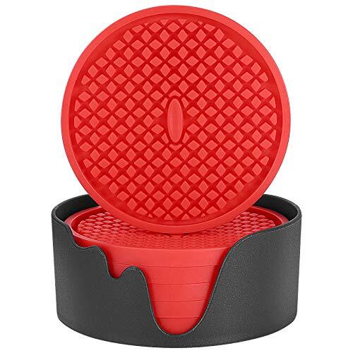 Silicone Coasters [6 Pack] Thickened Drink Coasters with Holder - 6 Pack-red