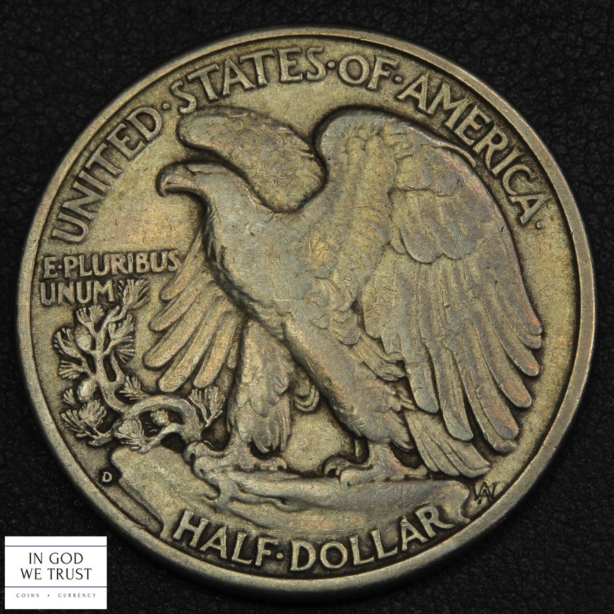 1937 D Walking Liberty Silver Half Dollar 50C
