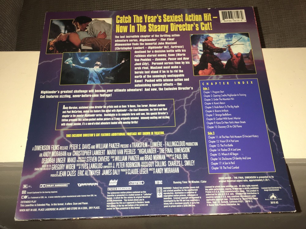 Highlander The Final Dimension (Laserdisc) Widescreen Director's Cut LAMBERT!