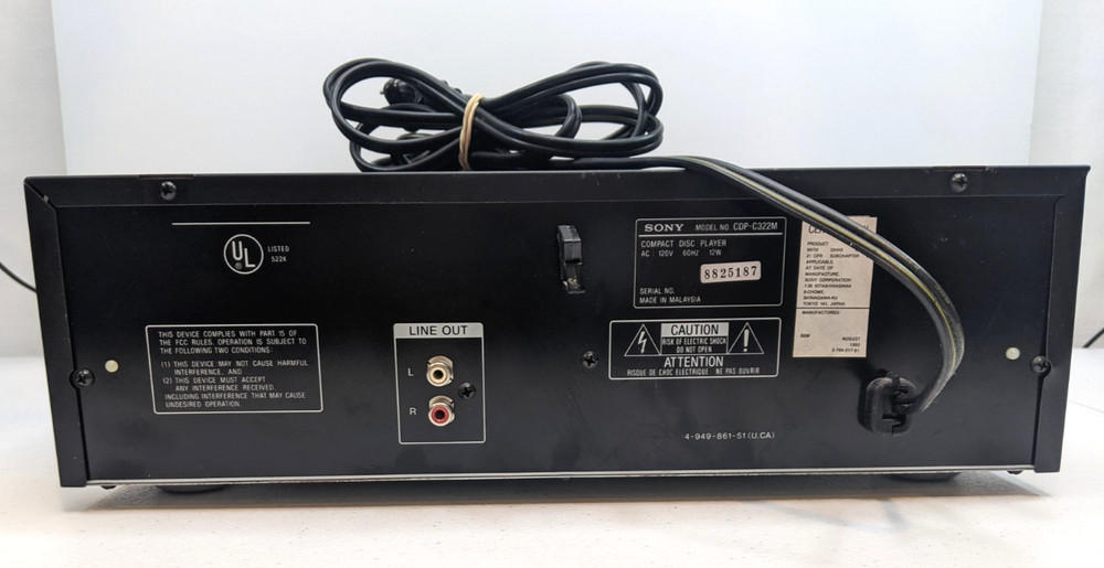 Sony CDP-C322M 5 Disc Carousel CD Player Deck High Density Linear No Remote