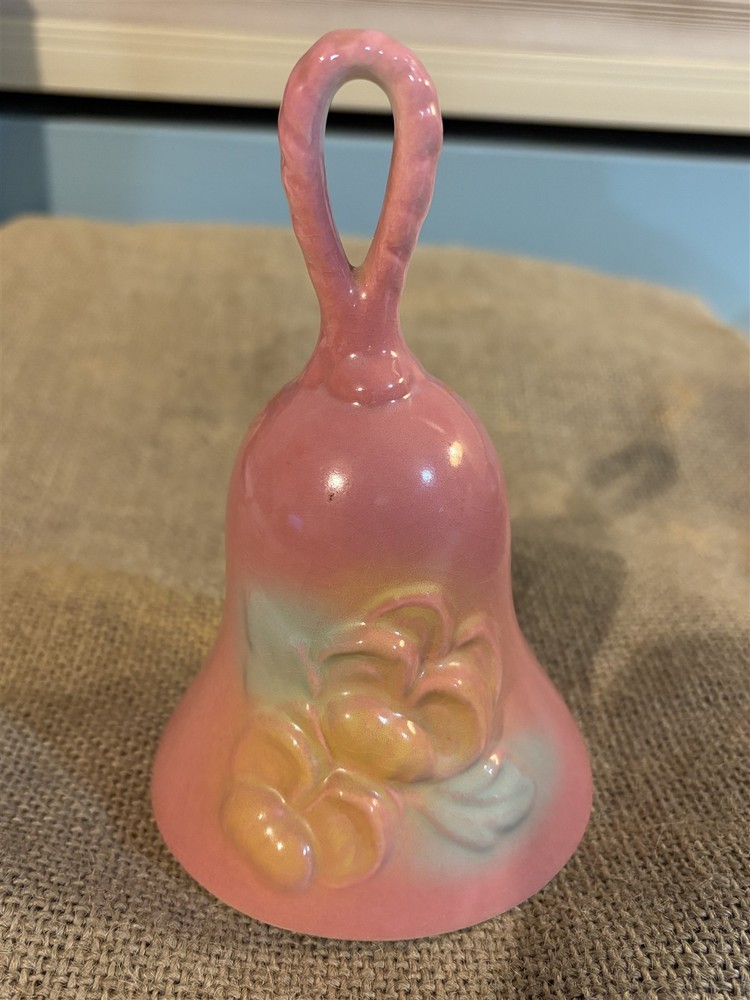 mid-century Hull pottery loop handle bell, 6 inch