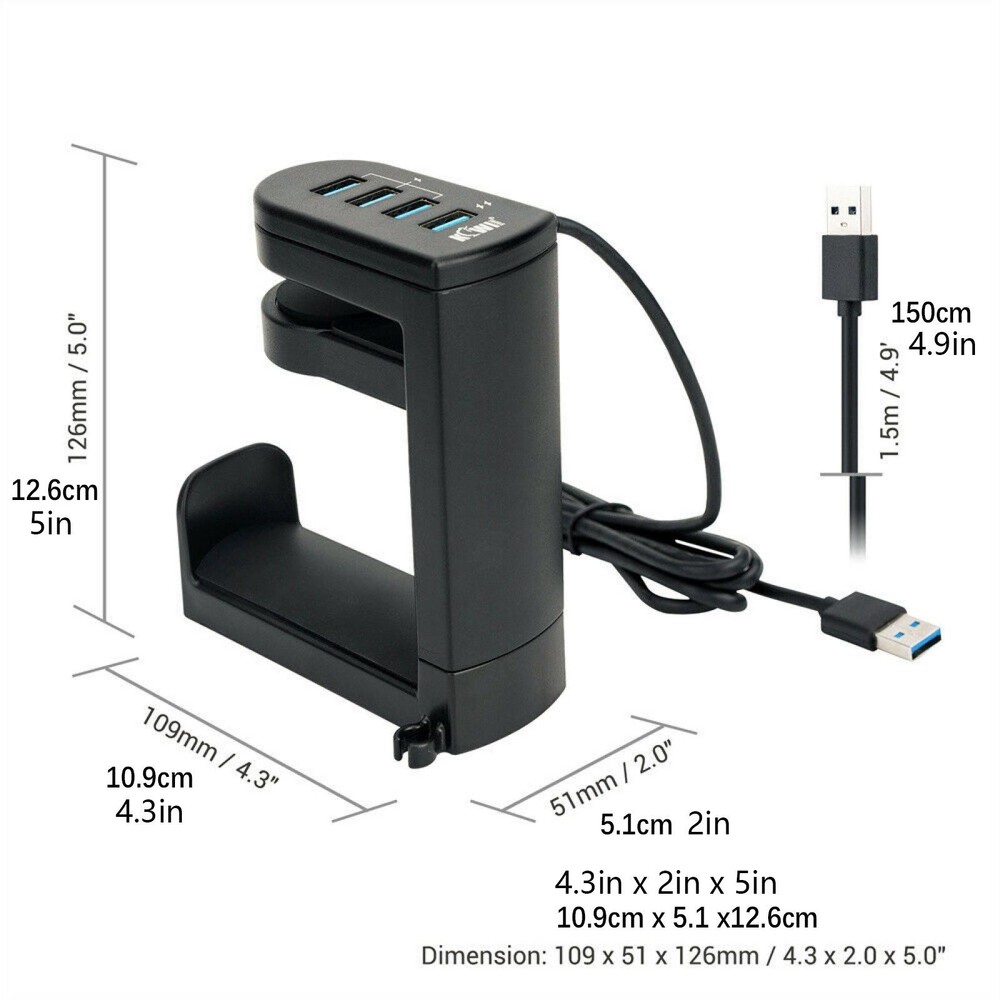 360° Rotation Headset Holder Earphone Storage Hook Stand 4-Port USB Data Hub vb