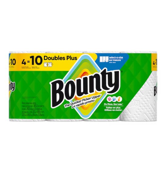 Bounty Select-A-Size Paper Towels 4 Double Plus Rolls White 2X Absorbent