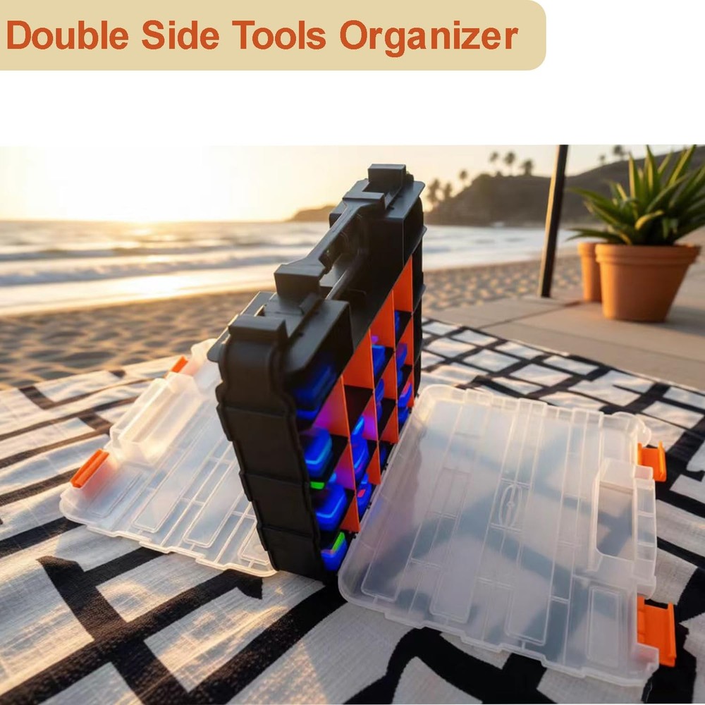 34-Compartment Double Side Tool Box Organizer with Removable Dividers Case