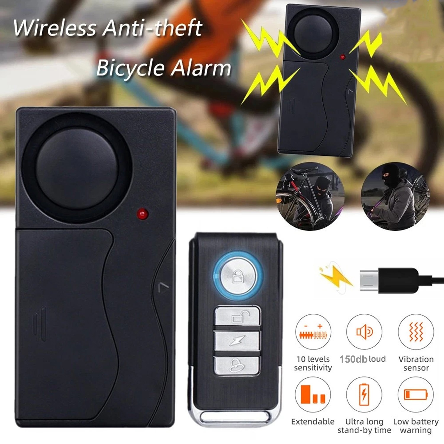 Loud 150dB Wireless Anti-Theft Vibration Motorcycle Bicycle Bike Alarm Security~