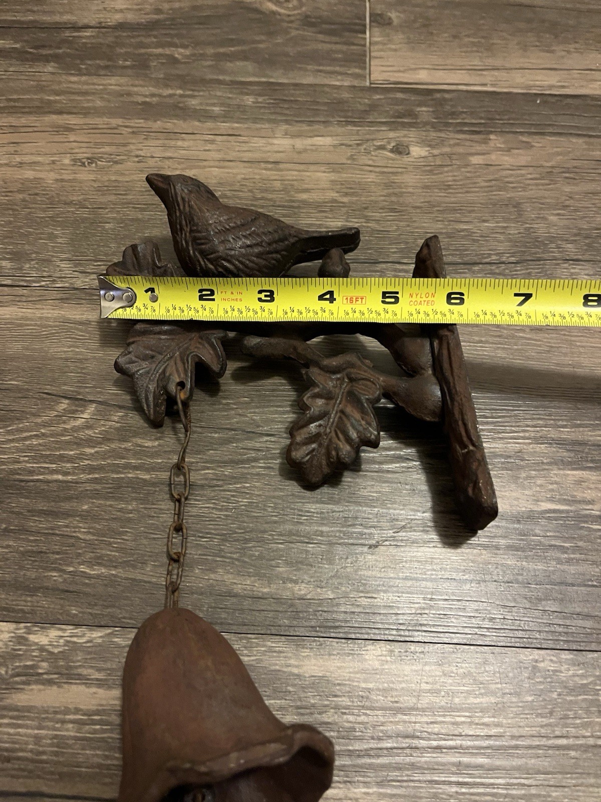 Vintage Cast Iron Bell W/Bird Hanging Wall Outdoor