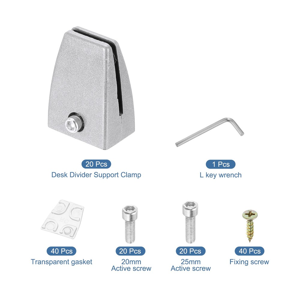 20 Pcs Adjustable Desk Divider Partition Clips, Sneeze Guard Support, Silver