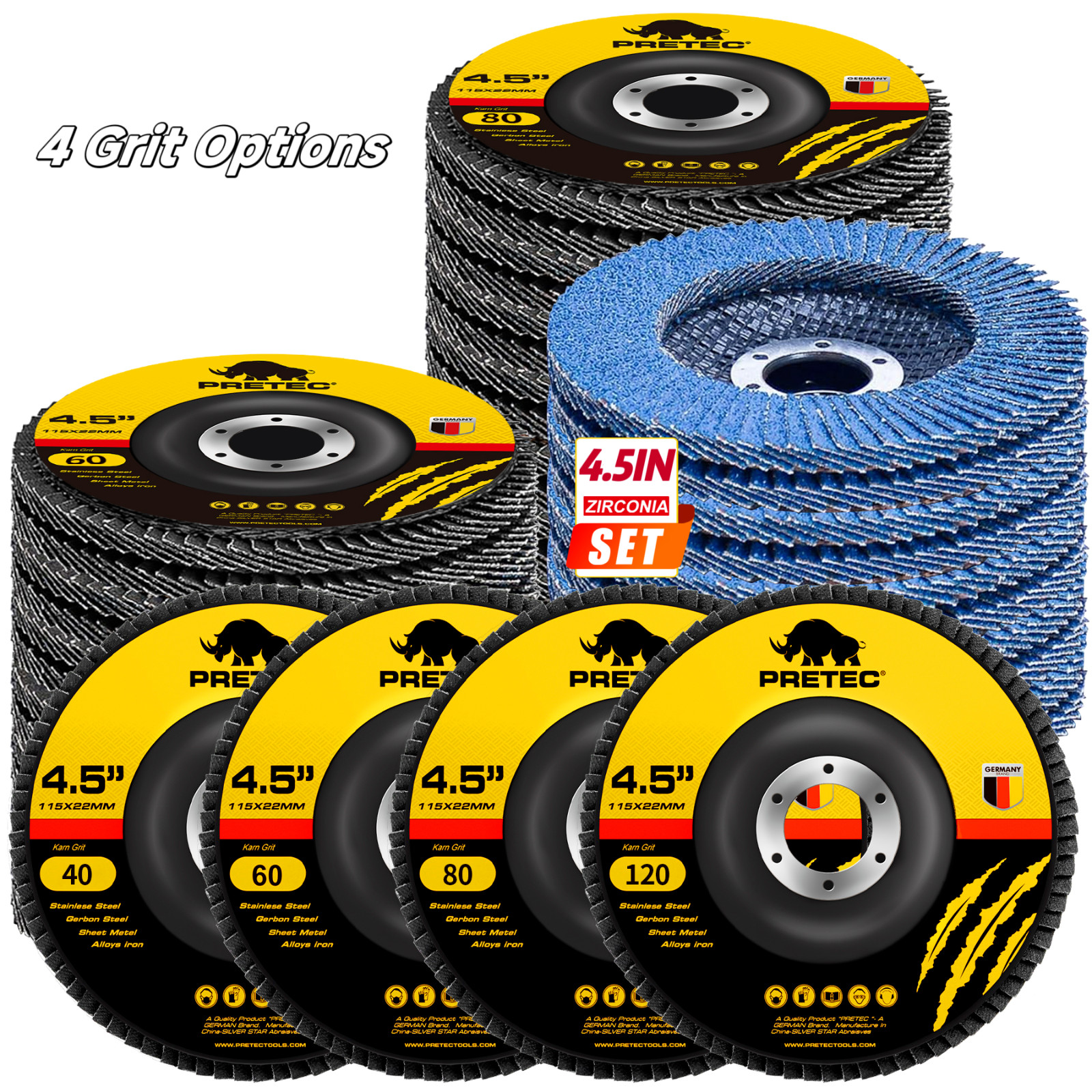 4-1/2" Zirconia Flap Discs 40/60/80/120 Grit Grinding Wheels for Angle Grinder