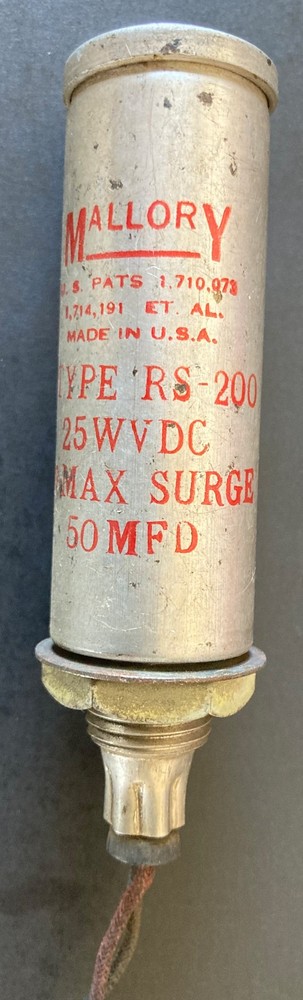 Mallory Type RS 200 Can Capacitor 50 MFD 25 WVDC *Not Tested*