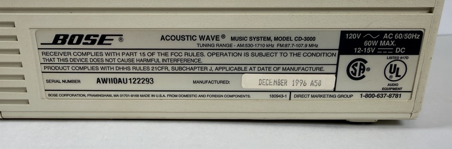 Bose Acoustic Wave CD-3000 Audio System AM/FM CD Player with remote