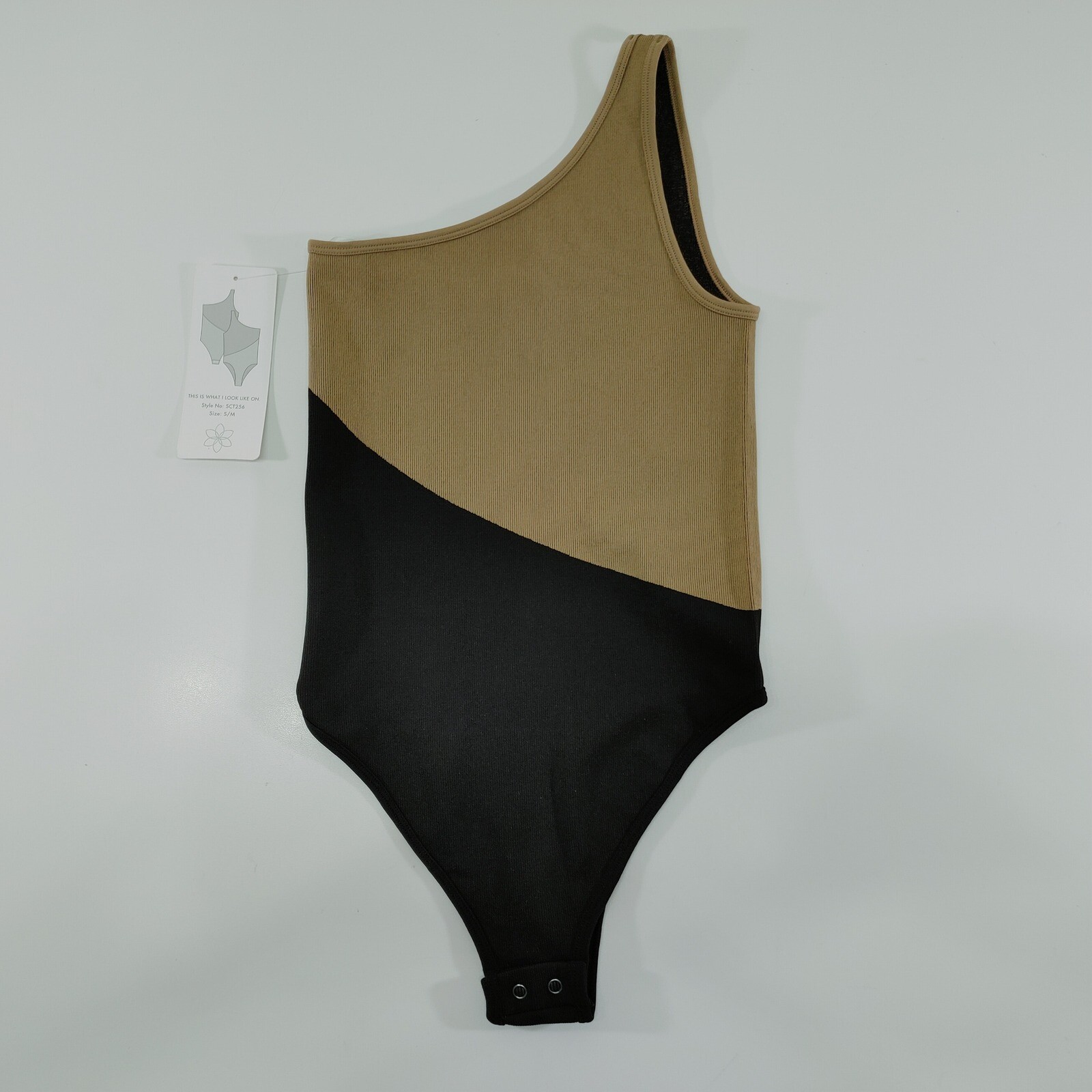 Aura One Shoulder Bodysuit Color Block Sleeveless Snaps Size S/M